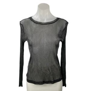 Zara Trafaluc Women's Black Sheer Mesh Glitter Sparkly Long Sleeve Blouse Top S